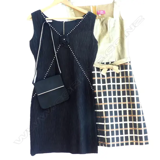 2 COCKTAIL DRESSES ; & BAG 1960