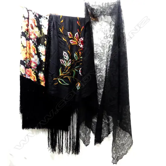 3 SPANISH LONG FRINGED SHAWLS