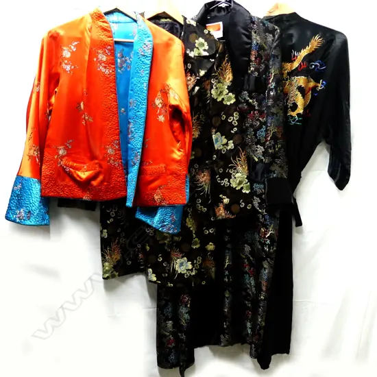 2 DRESSING GOWNS/ 2 CHINESE FAB. JACKETS