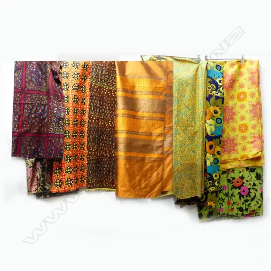 9 ASST BRIGHT VINTAGE FABRICS, INCL. SILK