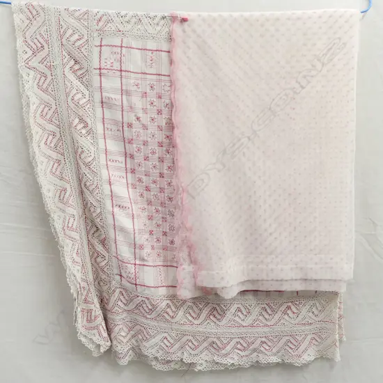  1920 PINK HAND STITCHED BEDSPREAD/ NET CURT