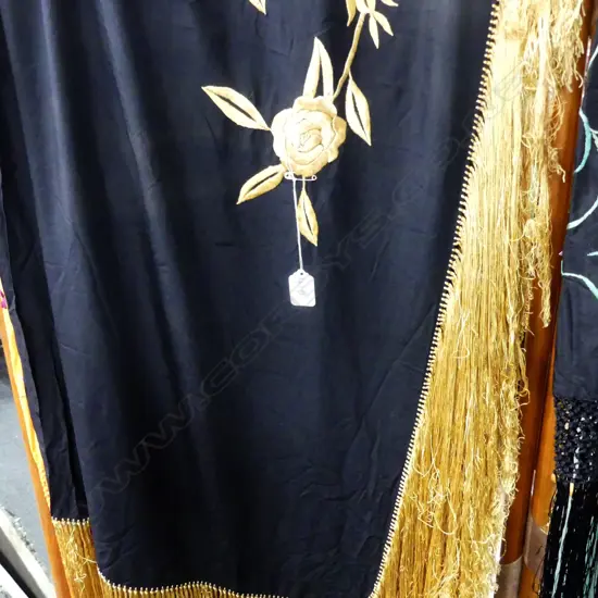1920 EMBROIDERED BLACK/GOLD SILK SHAWL 