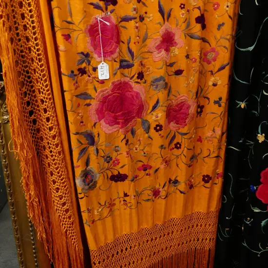 1920 EMBROIDERED ORANGE SILK SHAWL 
