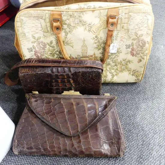 3 ALLIGATOR HAND BAGS; LONDON DAY BAGS