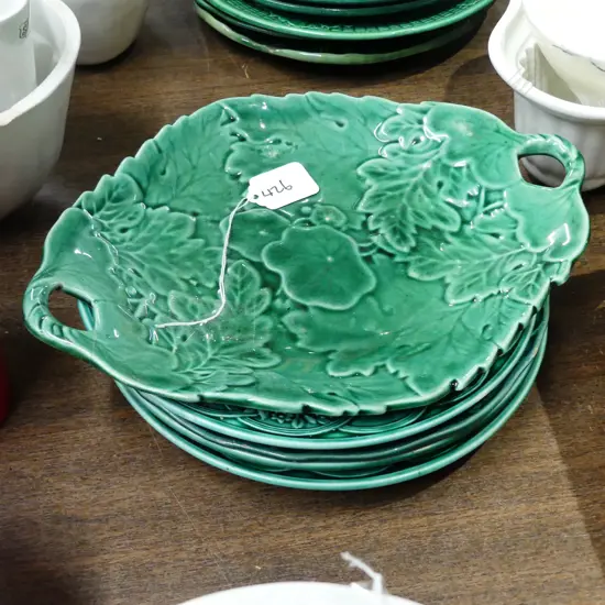5 ASSORT GREEN MAJOLICA PLATES