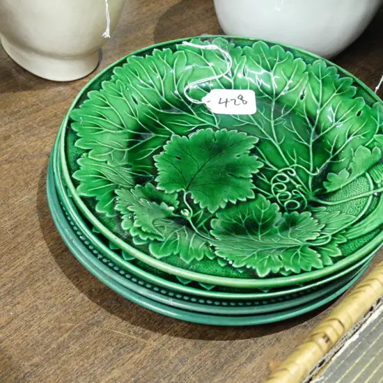 5 ASSORT GREEN MAJOLICA PLATES