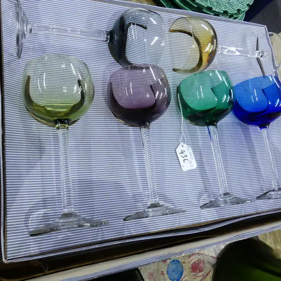 MAASTRICHT BOX, 6 COLOURED WINE GOBLETS 