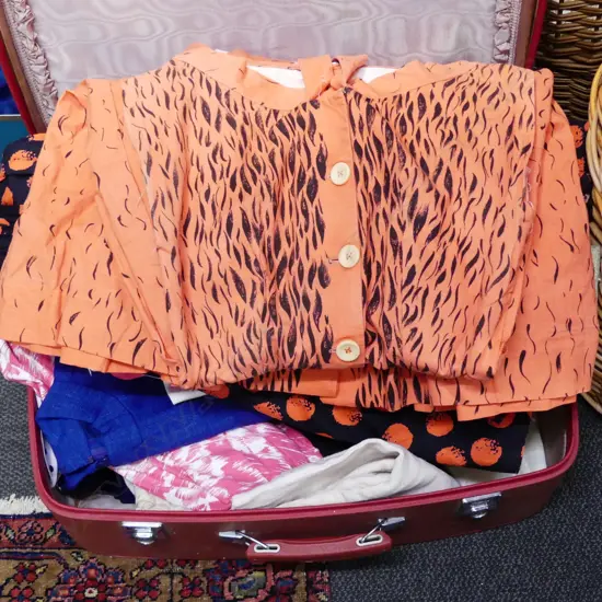 SUIT CASE LOT OF 1950/1960 DRESSES AS IS.