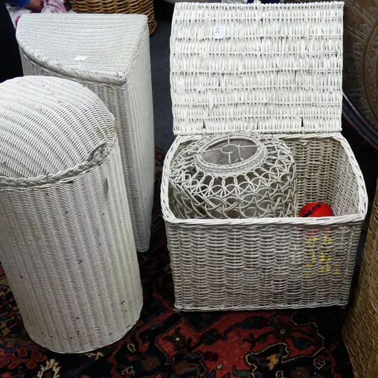 WHITE CANE BOX;CANE SHADE; 2 WHITE LAUNDRY 