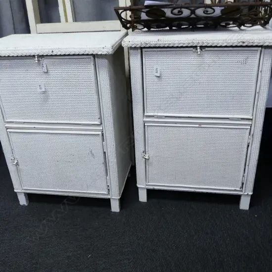 2 MATCHING CANE BED SIDE CABINETS