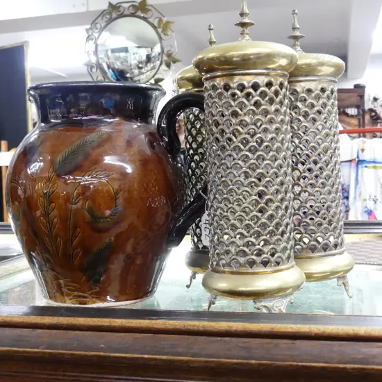 LARGE JUG +3 CANDLE HOLDERS