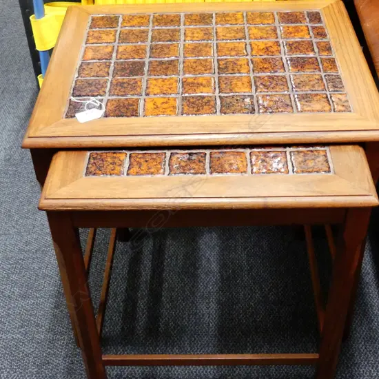 2 TIERED SIDE TABLES WITH TILES ON TOP