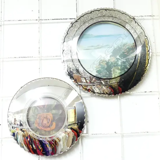 2 KITCH FRAMED  ROUND MIRROR