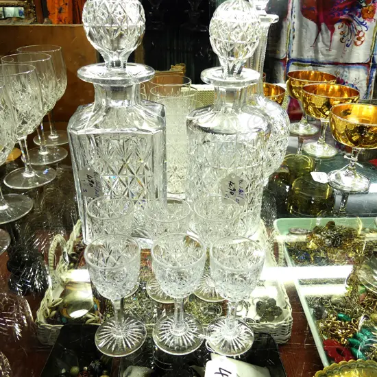 3 T.WEBB CRYSTAL DECANTERS;6 LIQUEURS GLASSES 