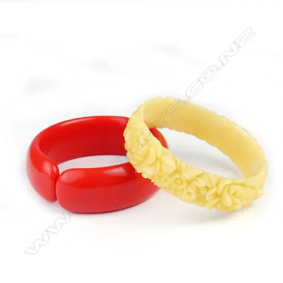 2 VINTAGE BANGLES FAUX IVORY & RED