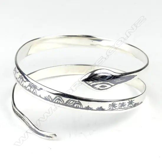 VINTAGE EGYPTIAN SILVER SNAKE BANGLE ENGRAVED