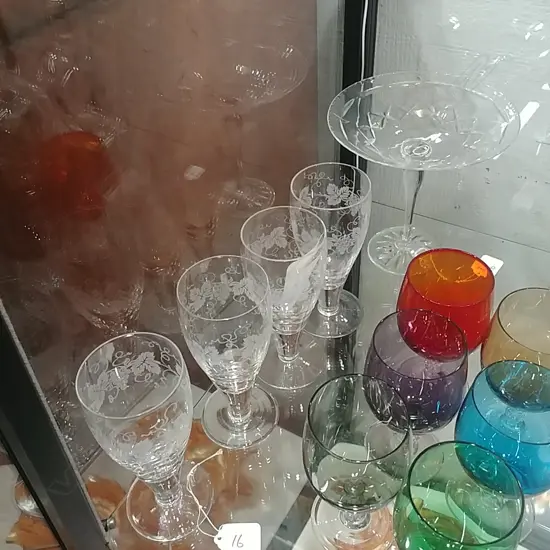 4 STUART GLASSES  + COMPORT + GLASS VASE