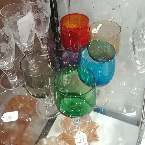 6 SASAKI COLOURED CRYSTAL GLASSES