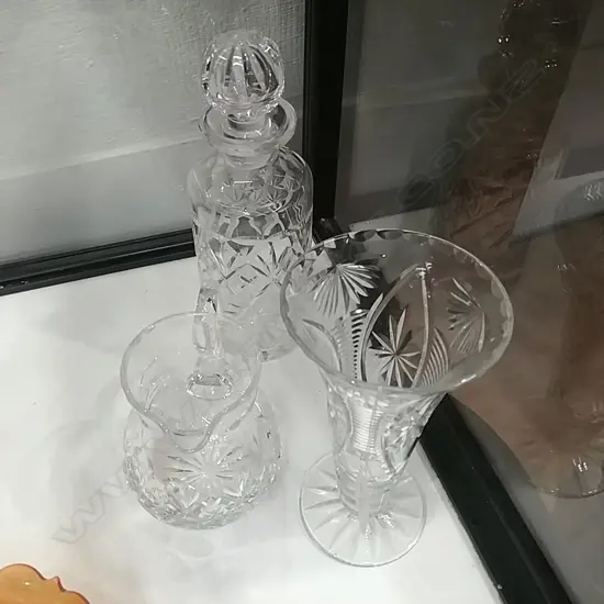 WEBB CORBETT DECANTER + JUG + VASE