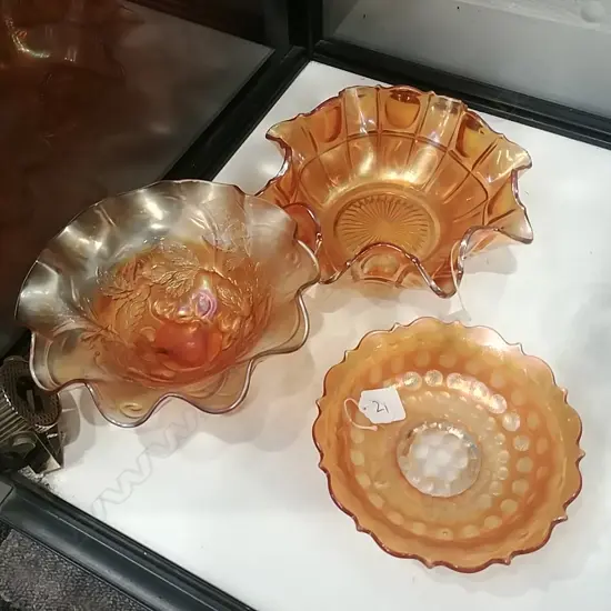 3 CARNIVAL GLASS BOWLS