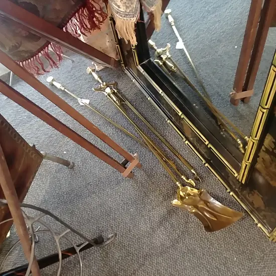 3 PC BRASS FIRESIDE SET