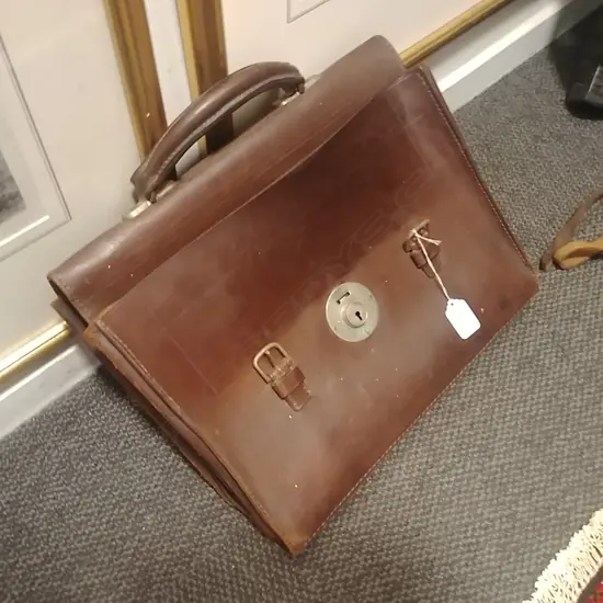 LEATHER BRIEFCASE+STAMPS+COIN