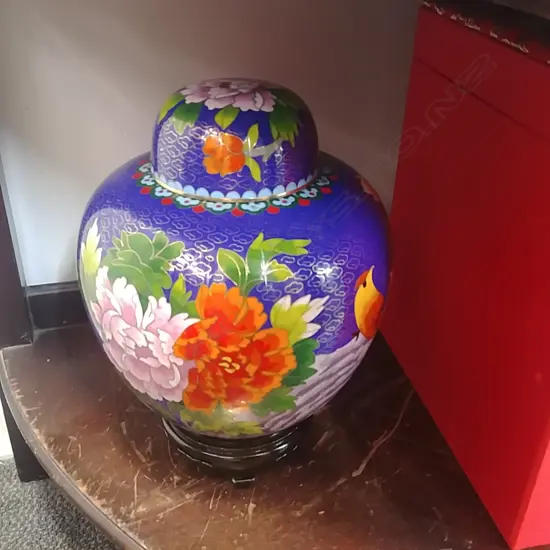 CLOISONNE LIDDED JAR w ORIGINAL BOX