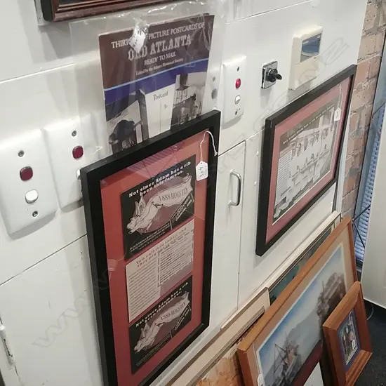 FRAMED HOGS FLY PRINTS +ATLANTA POST CARDS