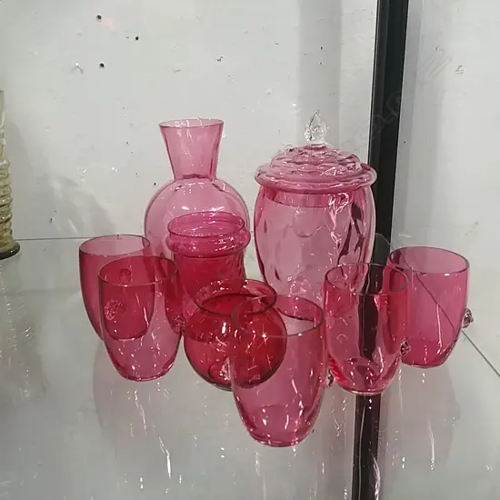 9 ASST RUBY GLASS ITEMS