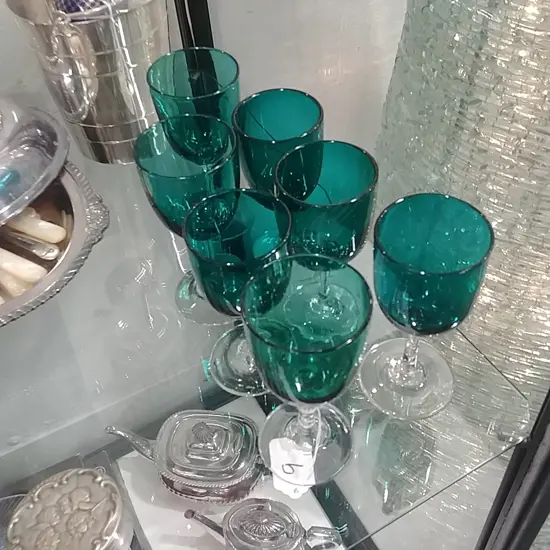 7 BRISTOL GREEN WINE GLASSES