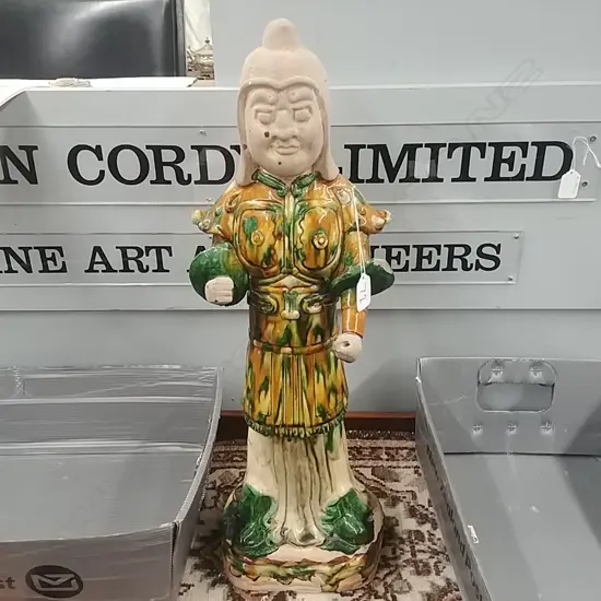 TALL CHINESE CERAMIC FIGURE SANCAI GLAZE