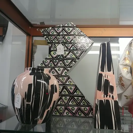 RETRO GEOMETRIC VASE + 2 OTHERS 