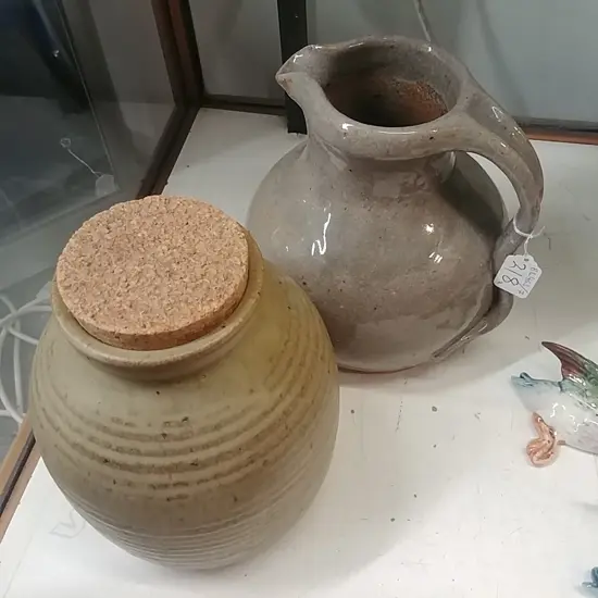 STUDIO POTTERY JUG + LIDDED POT