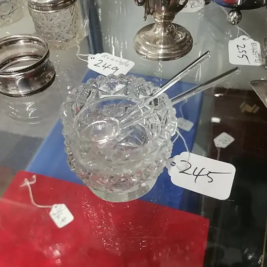 PR SALT CRUETS GLASS SPOONS