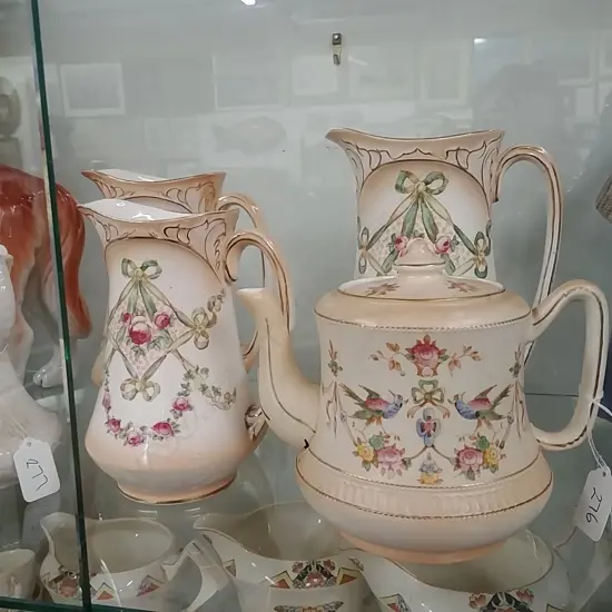 3 CROWN DEVON GRADUATED JUGS + TEAPOT