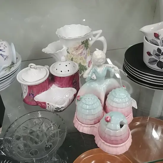CHINA SHAVING JUG + C/WARE CONDIMENT SET + 1 OTHER