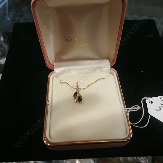 9CT GOLD CHAIN AND SAPPHIRE PENDANT