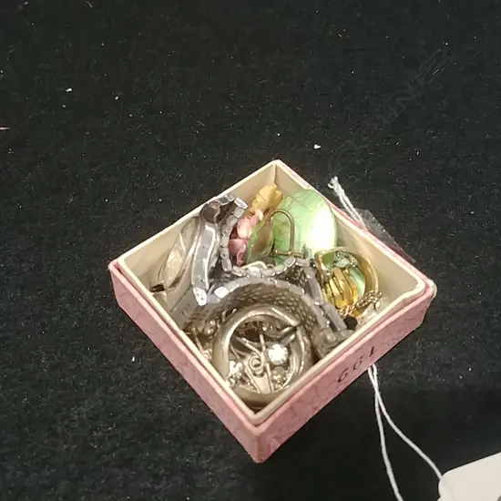 SMALL BOX OF COSTUME JEWELLERY; WATCH