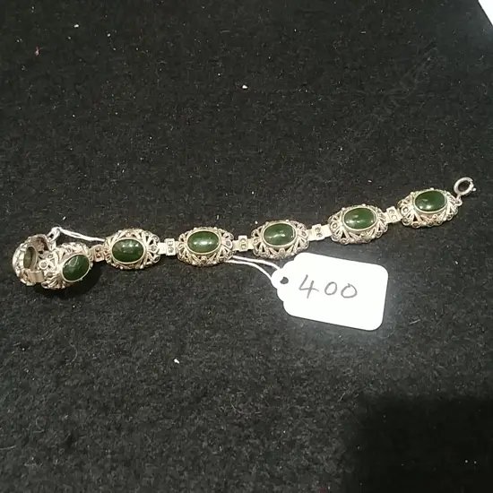 SILVER/GREENSTONE/MARQUSITE BRACELET