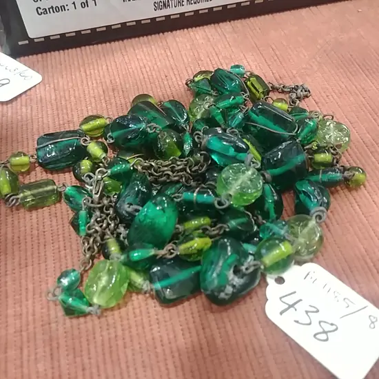 EARLY GREEN GLASS BEADED NECKLACE