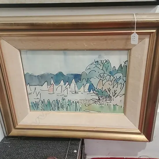 UNSIGNED INK & W/C YACHTS