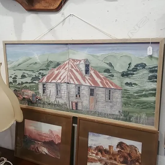 LGE DIPTYCH PAINTED TILE ARTWORK OLD FARM HOUSE