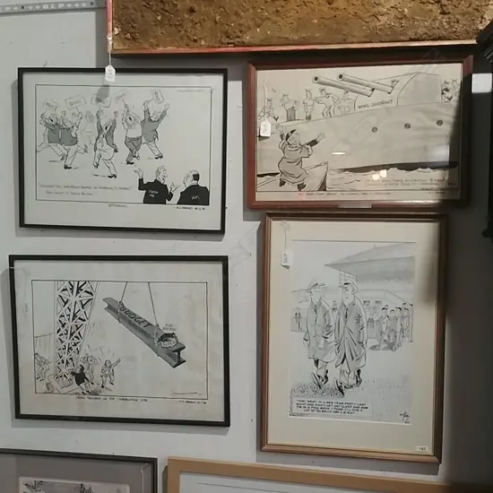 4 FRAMED CARTOONS