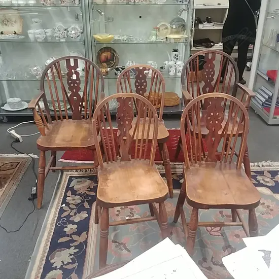 SET OF 6 SPINDLE BACK CHAIRS - 2 CARVERS