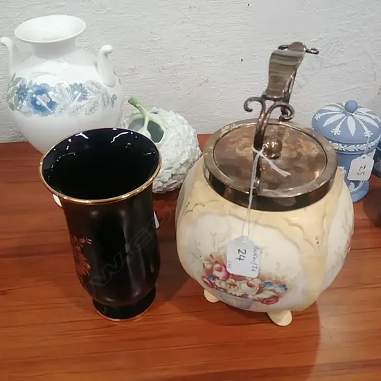 EDWARDIAN BISCUIT BARREL & VASE