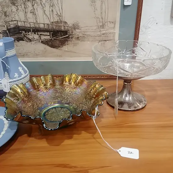 CARNIVAL GLASS BOWL & EP COMPORT
