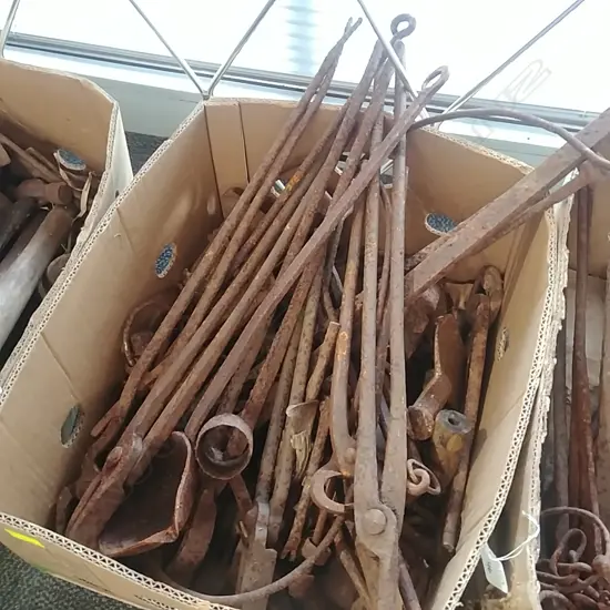 BOX LOT TONGS ETC