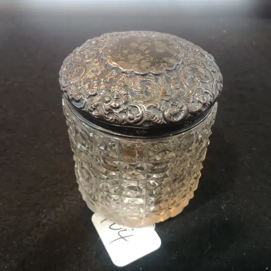 SILVER TOPPED CRYSTAL POT