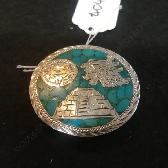 HAND MADE LGE SILVER TURQUOISE PENDANT/BROOCH