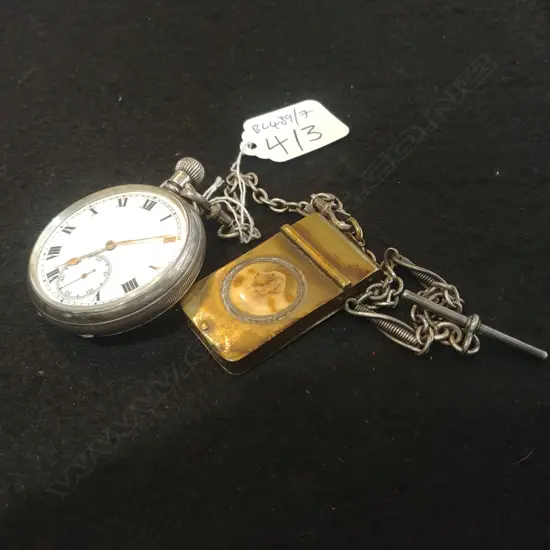 STG SILVER POCKET WATCH CHAIN WITH BRASS VESTA